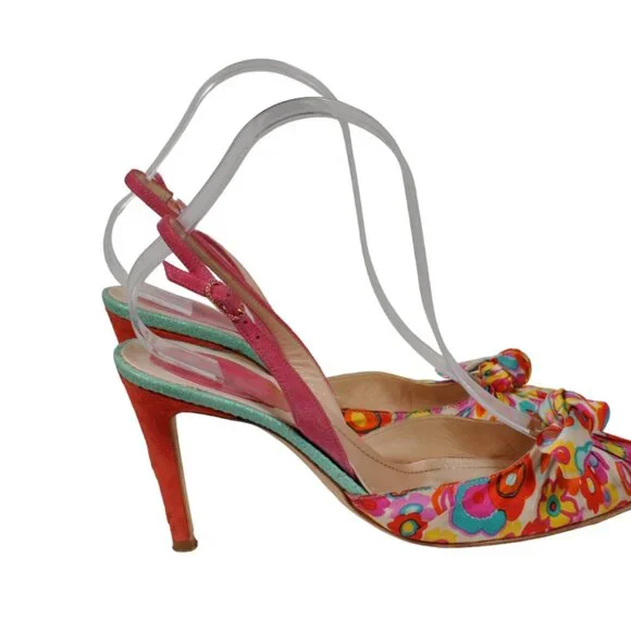 Rene Caovilla Womens Floral Fabric Slingback Pump US 7 EU 37 Pink Yellow Blue